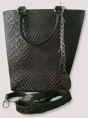 Borse In Pelle Italian Genuine Leather Python Brown Tote Bag Handbag Heart Charm